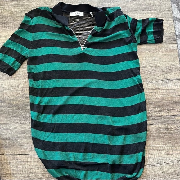 Sandro Tender Striped Mesh Top Green Black Size 2 - Picture 8 of 11